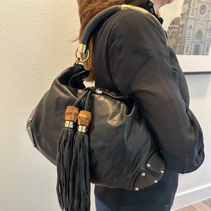 Gucci Black Calfskin Medium Indy Top Handle Hobo